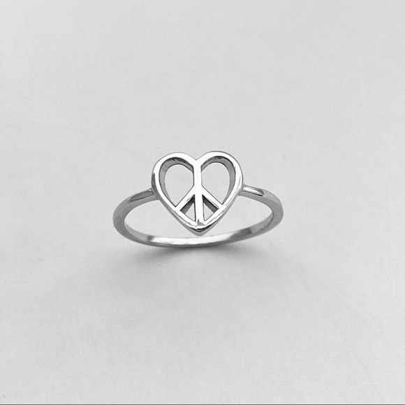 Sterling Silver Heart Peace Ring, Heart Ring - Picture 2 of 12